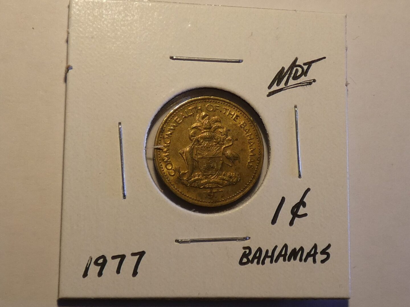 1977 Bahamian one cent coin.