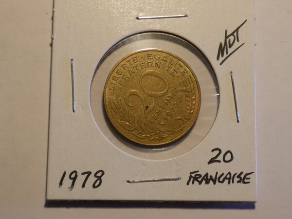 French 20 centimes coin from 1978.