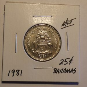 1981 Bahamian 25 cent coin.