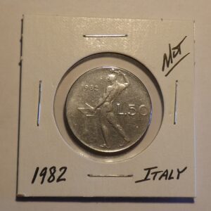 1982 Italian 50 Lire coin.