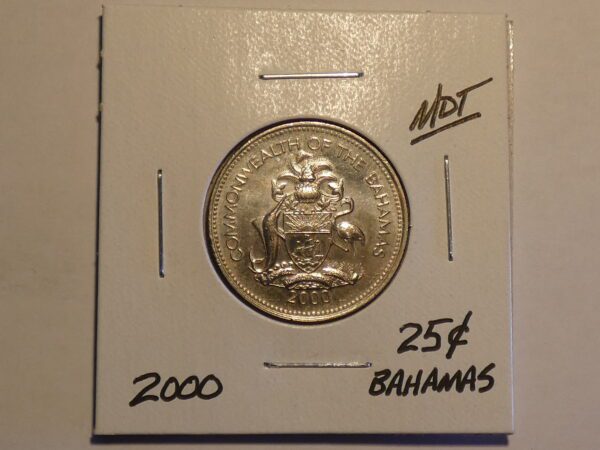 2000 Bahamian 25 cent coin.