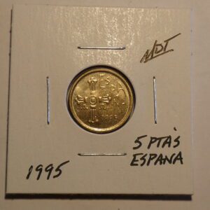 1995 Spanish 5 ptas coin with a cross.