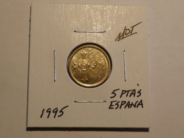 1995 Spanish 5 ptas coin with a cross.