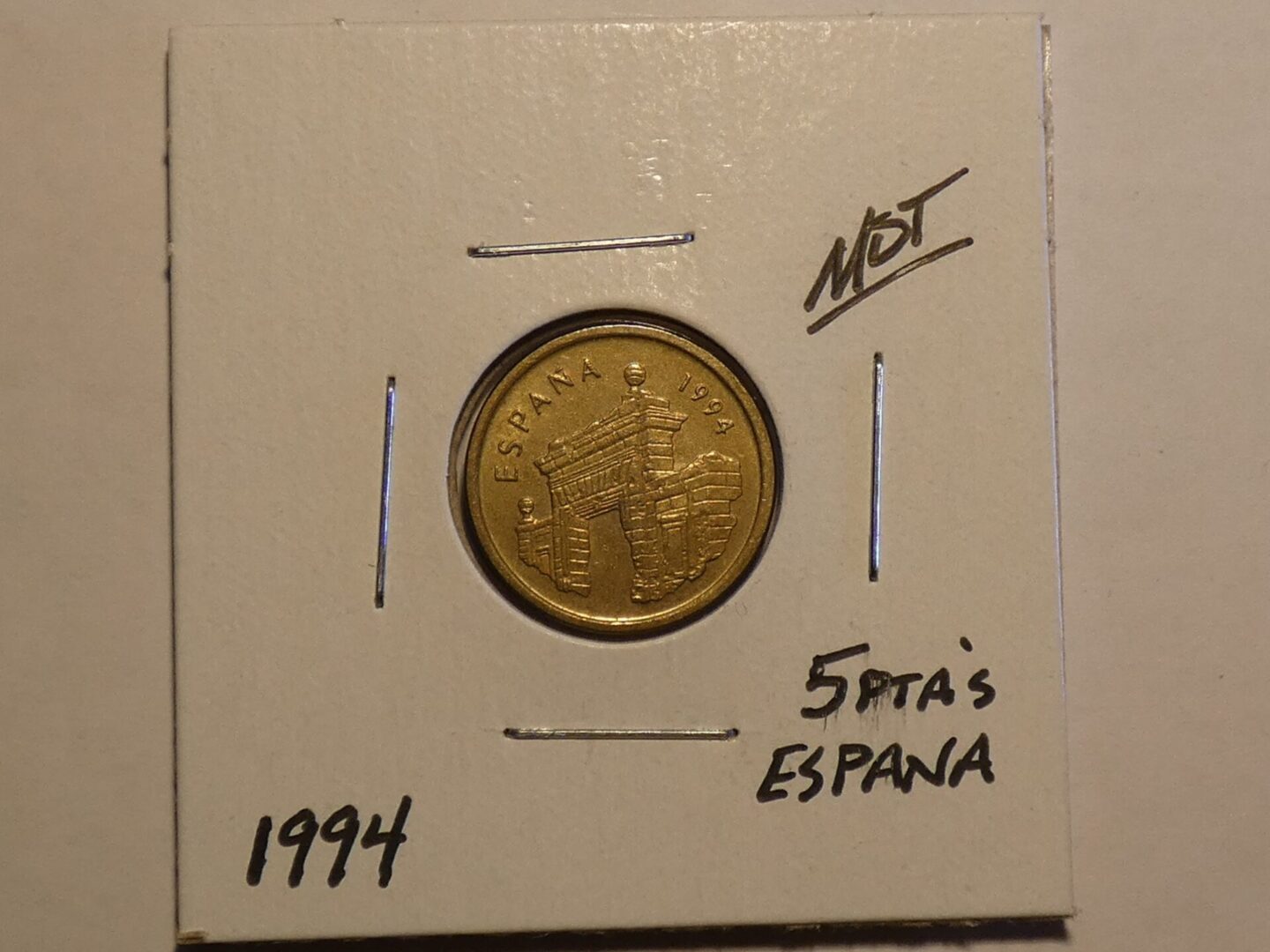 1994 Spanish 5 pesetas coin.