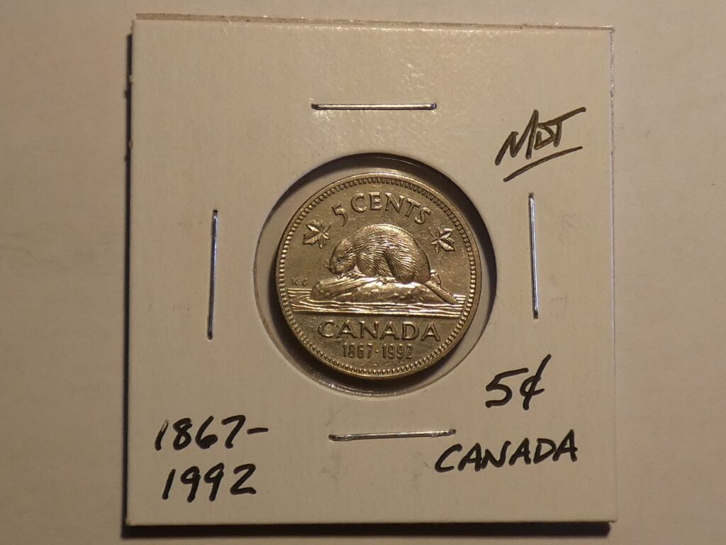 Canadian 5-cent coin with beaver