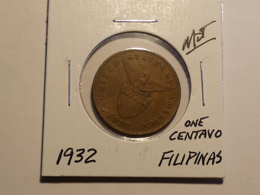 1932 Philippine one centavo coin.