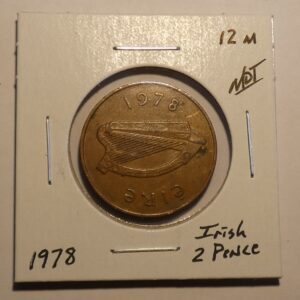 1978 Irish 2 pence coin with harp.