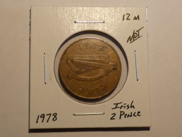 1978 Irish 2 pence coin with harp.