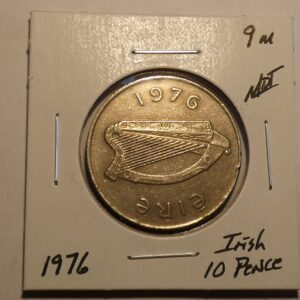 1976 Irish 10 pence coin with harp