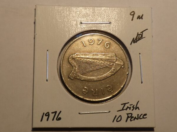 1976 Irish 10 pence coin with harp