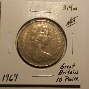 1969 Great Britain 10 pence coin.