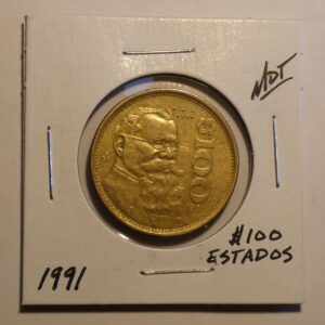 1991 Mexican 100 pesos coin.