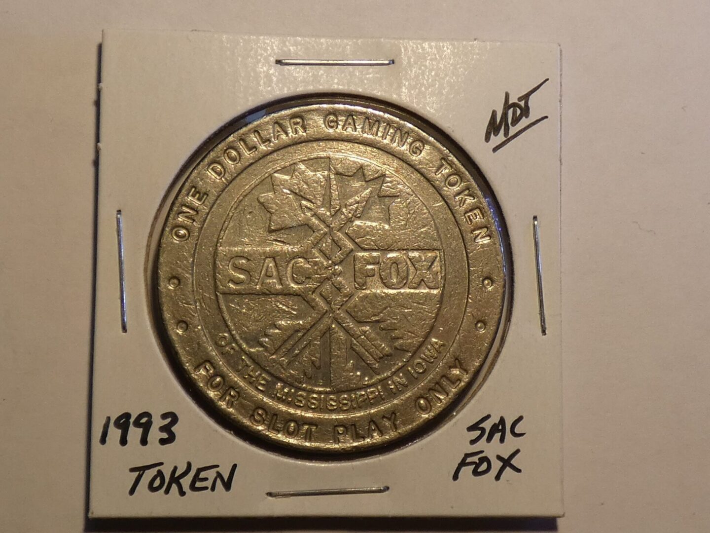 1993 Sac Fox Casino gaming token.