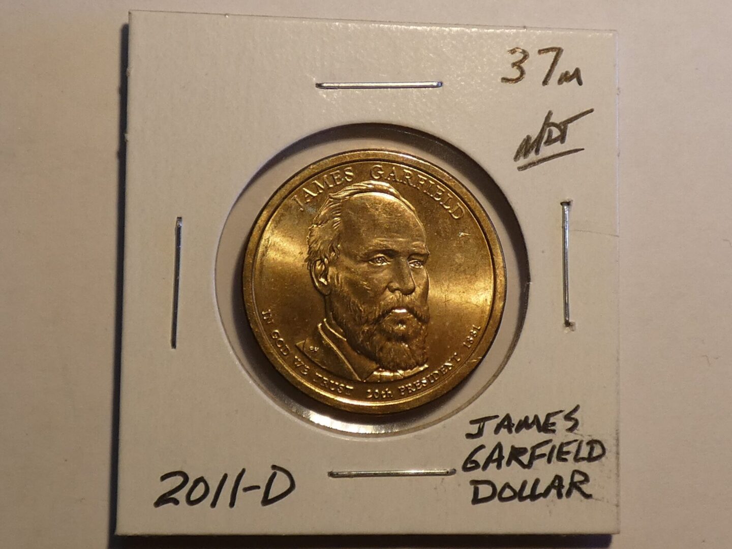 2011-D James Garfield dollar coin.