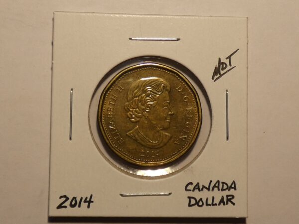 2014 Canadian one dollar coin.