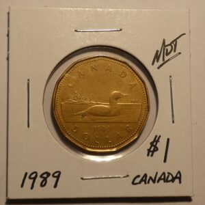 1989 Canadian one dollar coin with loon.