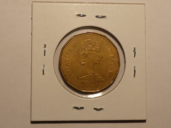 Canadian coin with Queen Elizabeth II portrait.