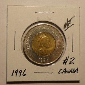 1996 Canadian two dollar coin.