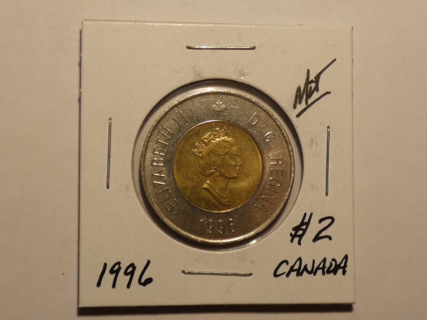 1996 Canadian two dollar coin.