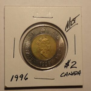 1996 Canadian two dollar coin.