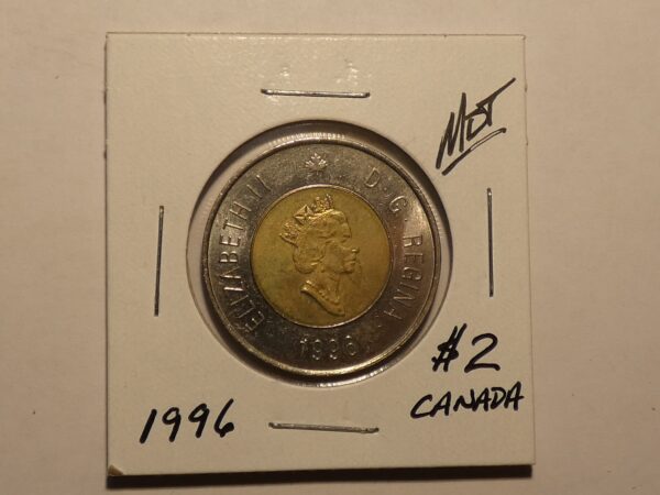 1996 Canadian two dollar coin.