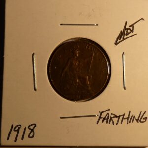 1918 British copper farthing coin.