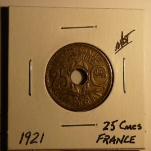 1921 French 25 centimes coin.