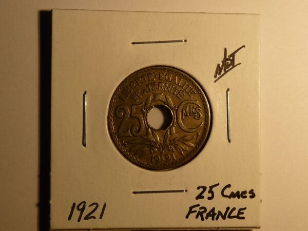 1921 French 25 centimes coin.