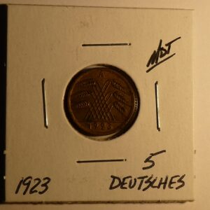 1923 German 5 Pfennig coin with wheat