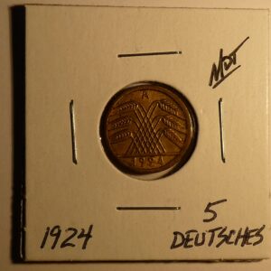 1924 German 5 pfennig coin with wheat.