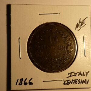 Italian 10 centesimi coin from 1866.