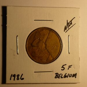 1986 Belgian 5 Franc coin.