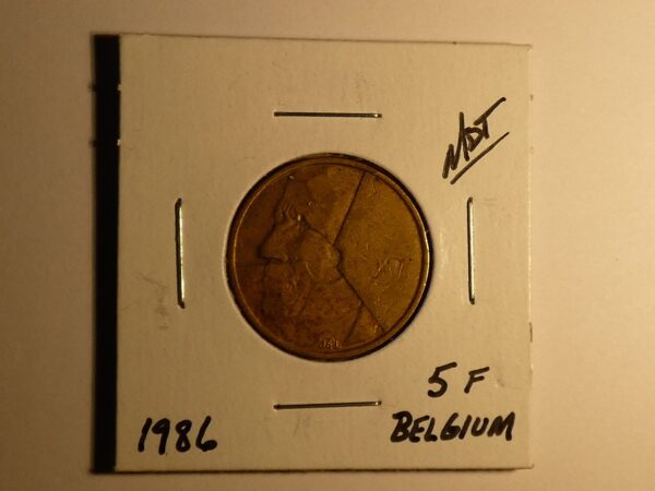 1986 Belgian 5 Franc coin.